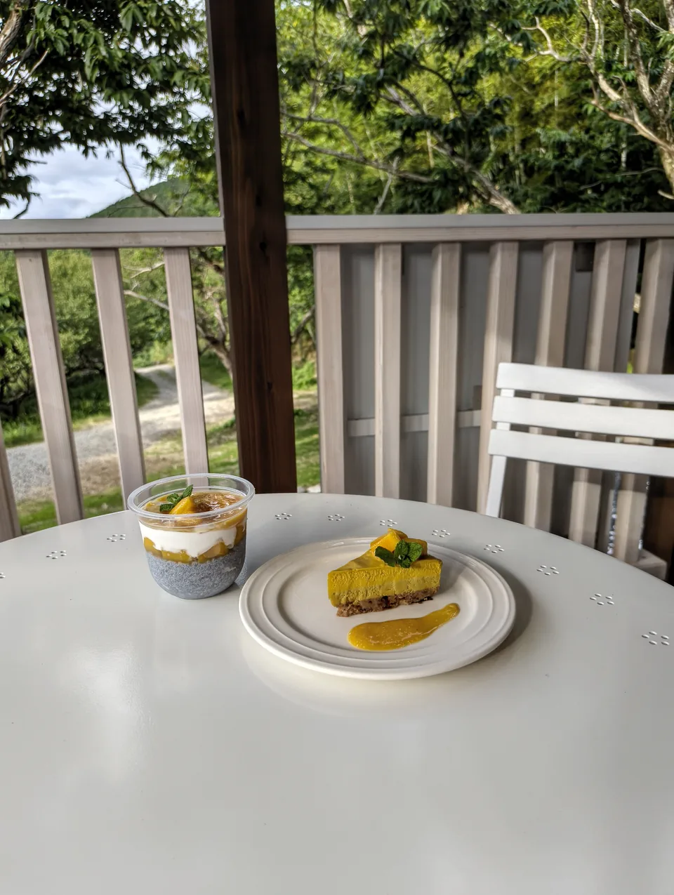マンゴーを使った季節限定ケーキとチアプディング